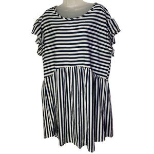 Striped Ruffle Sleeve Sheer Dress By Shein - Navy & White Stripes Size 1X 1XL